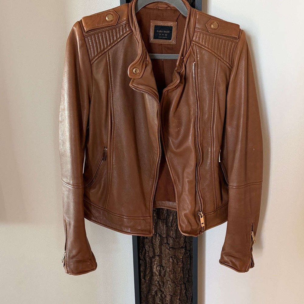 Zara Genuine Leather Moto Jacket